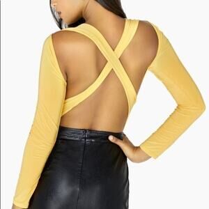 Outrageous Fortune Open Cross Back Long Sleeve Bodysuit Yellow Size 12 NWT